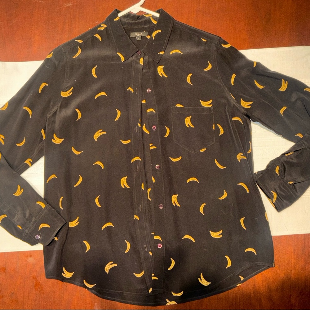Rails Black Shirt with Yellow Banana Print
